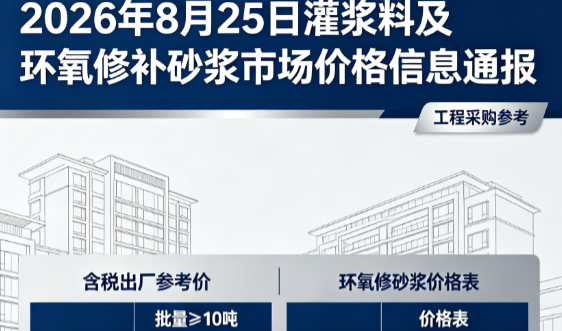 河池2026年8月25日灌浆料及环氧修补砂浆市场价格信息通报